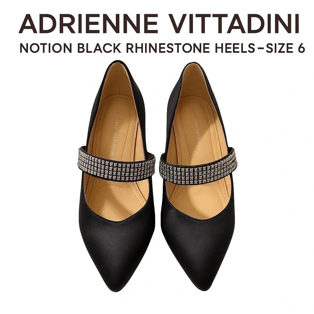 Adrienne Vittadini Notion Black Rhinestone Heels – Size 6